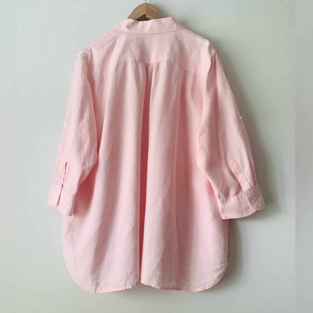 Ralph Lauren Linen Light Pink Button-Up Blouse Roll Tab Women Sz 1X Coastal - Picture 2 of 9